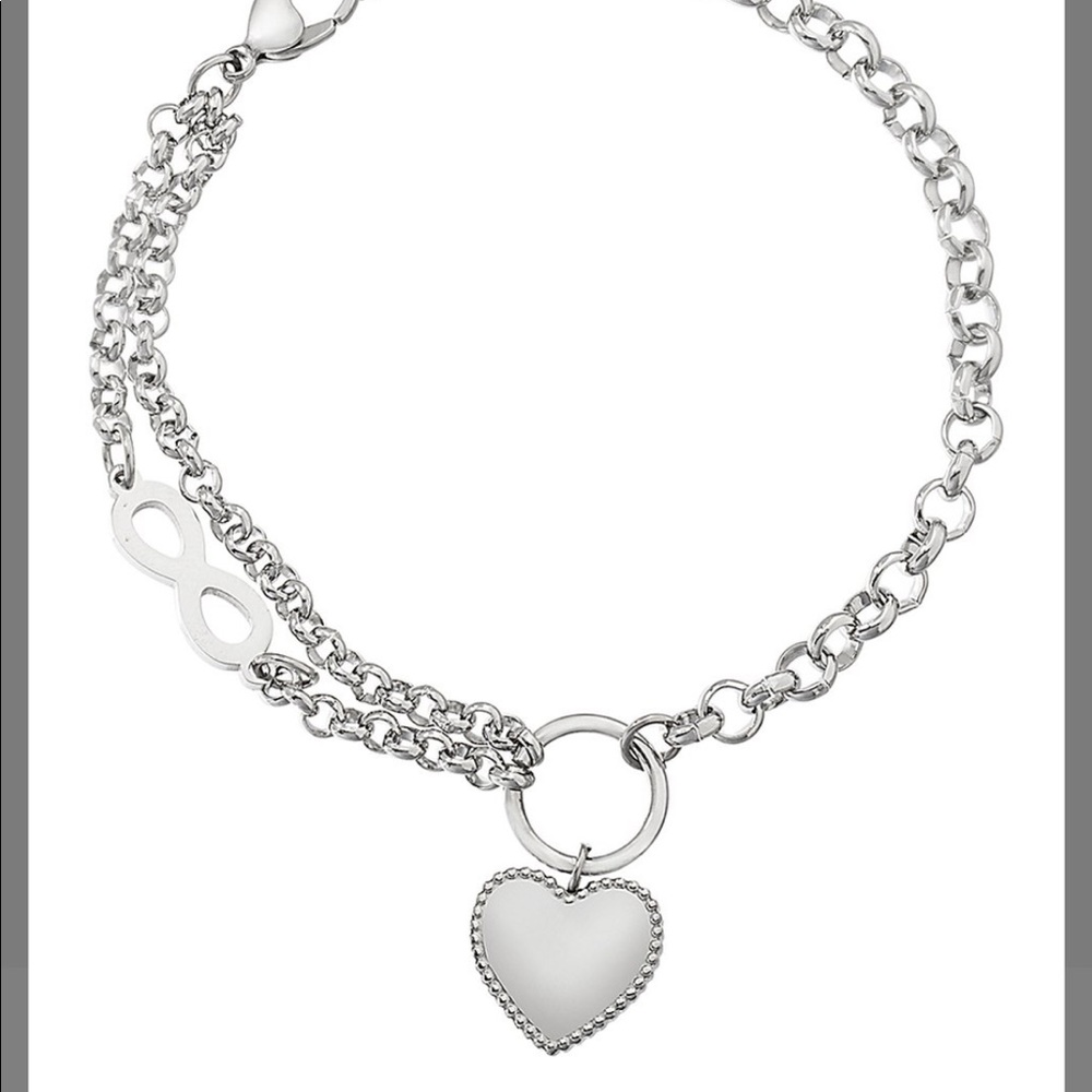 Bliss- Stainless Steel Heart Charm Bracelet-Lobster claw closure w/ felt bag NWT